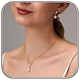 HENGSHENG Pearl Jewelry Set For Women Freshwater AAAA Pearl Pendant Necklace & Earrings 18K Gold Plated with Sparkling Cubic Zirconia Jewelry Set for Wedding Prom Gift