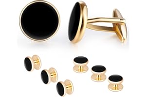 Best Gift for Men Rovtop Mens Cufflinks and Studs, Tuxedo Shirt Cufflinks and Studs Set for Men, Brass Cuff Links and Shirt Studs for Wedding/Banquet/Ceremony/Business