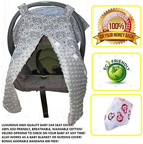Cozy Baby Velcro Opening Baby Car Seat Canopy with Bandanna Bib - Grey