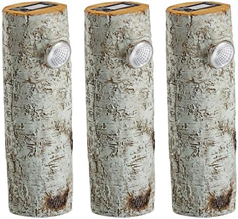 Bundle of 3 Birch Bark Solar Pathway Light - Bright LED Landscape and Sidewalk Illumination