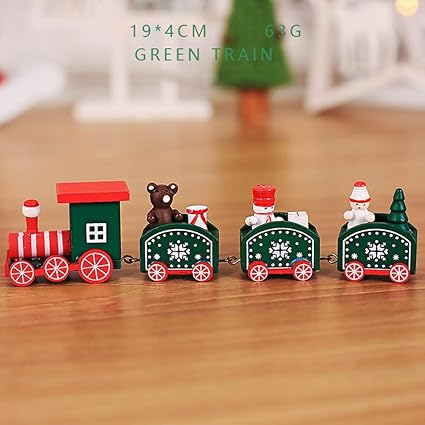 XiuFen Christmas Wooden Little Train New Year Home Props Christmas Ornaments Children Gift B# Green Train