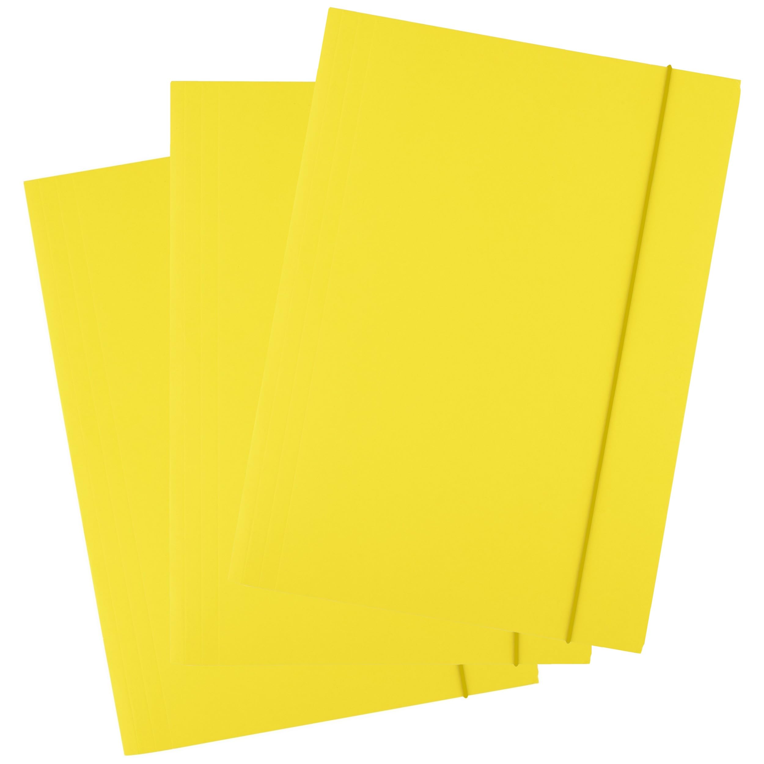 D.RECT Pack of 25 Cardboard Portfolio Folders, Postal Folder with Elastic Band, 300 g, Yellow