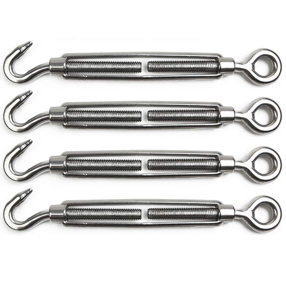 POFET 4 Pieces Turnbuckle Wire Tensioner M8 Stainless Steel Turnbuckle Tensioner Adjustable Turnbuckle Hook and Eye Set Heavy Duty