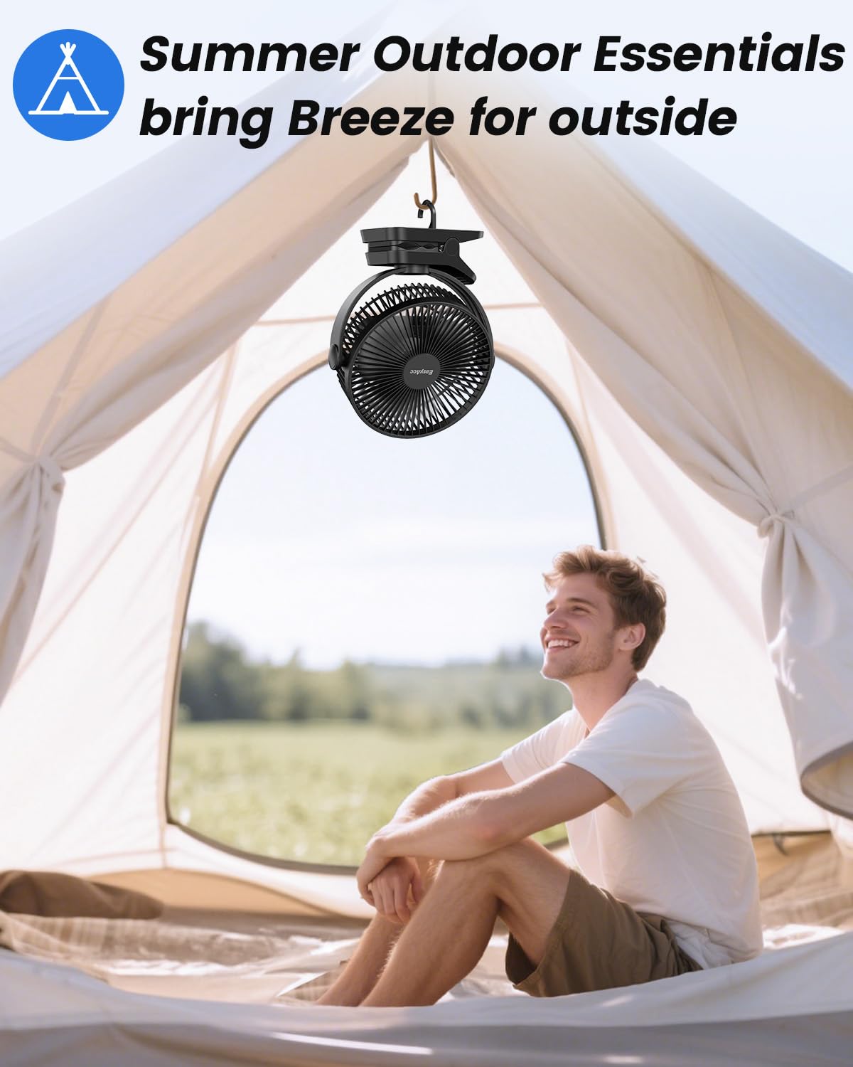 EasyAcc 10000mAh Portable Clip on Fan - 8 inch 37H Working Time Quiet Battery Rechargeable Desk Fan, Strong Airflow, Digital Display, 5 Speeds, Sturdy Clamp Fan for Golf Cart Office Bed Travel Camping