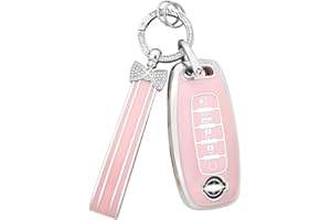 PIFOOG for Nissan Pathfinder Key Fob Cover 2023 Rogue Accessories 5 Button Car Keys Case Shell with Cute Girly Keychain Ring Bling Pink Silver Women Gifts TPU