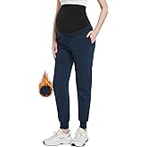 Foucome Maternity Fleece Lined Pants Winter Thermal Pregnancy Joggers Comfy Casual Sweatpants