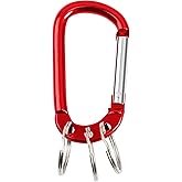 uxcell Aluminum Carabiners Keychain Clip, Spring Snap Hook with 3 Key Ring for Hanging, Quick Link Locking D Ring for Loaded Gate, Outdoor Hiking Fishing Traveling, Large, Burgundy
