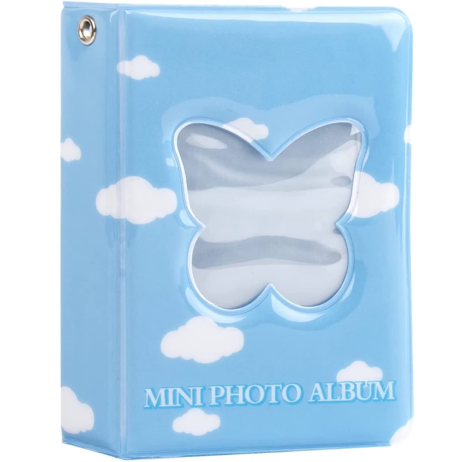 runrayay 3 Inch Photocard Album Kpop Mini Photo Binder, Blue Butterfly Hollow Photocard Id Holder for Business Card Photocard Holder, 40 Pockets