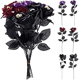 PH PandaHall 12pcs Artificial Flowers 6 Styles Spooky Silk Flowers Eyeballs Roses Bouquet Floral with Skull Skeleton Gothic Rose Bushes for Halloween Party Home Outdoor Indoor Decor
