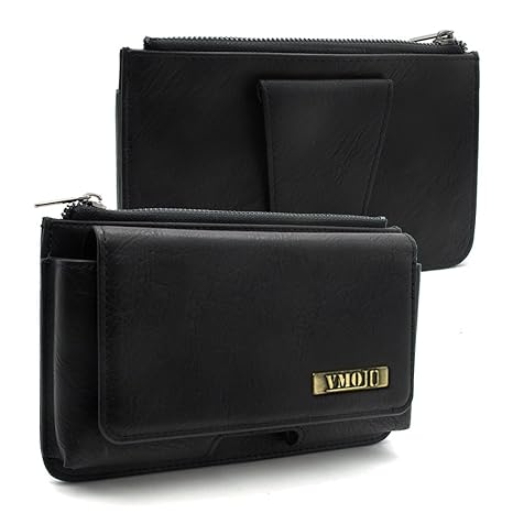 VMOJO Universal Retro Leder Multifunktions Klettverschluss Reißverschluss Geldbörse | Outdoor Gürtelschnalle Tasche | Für 5,2