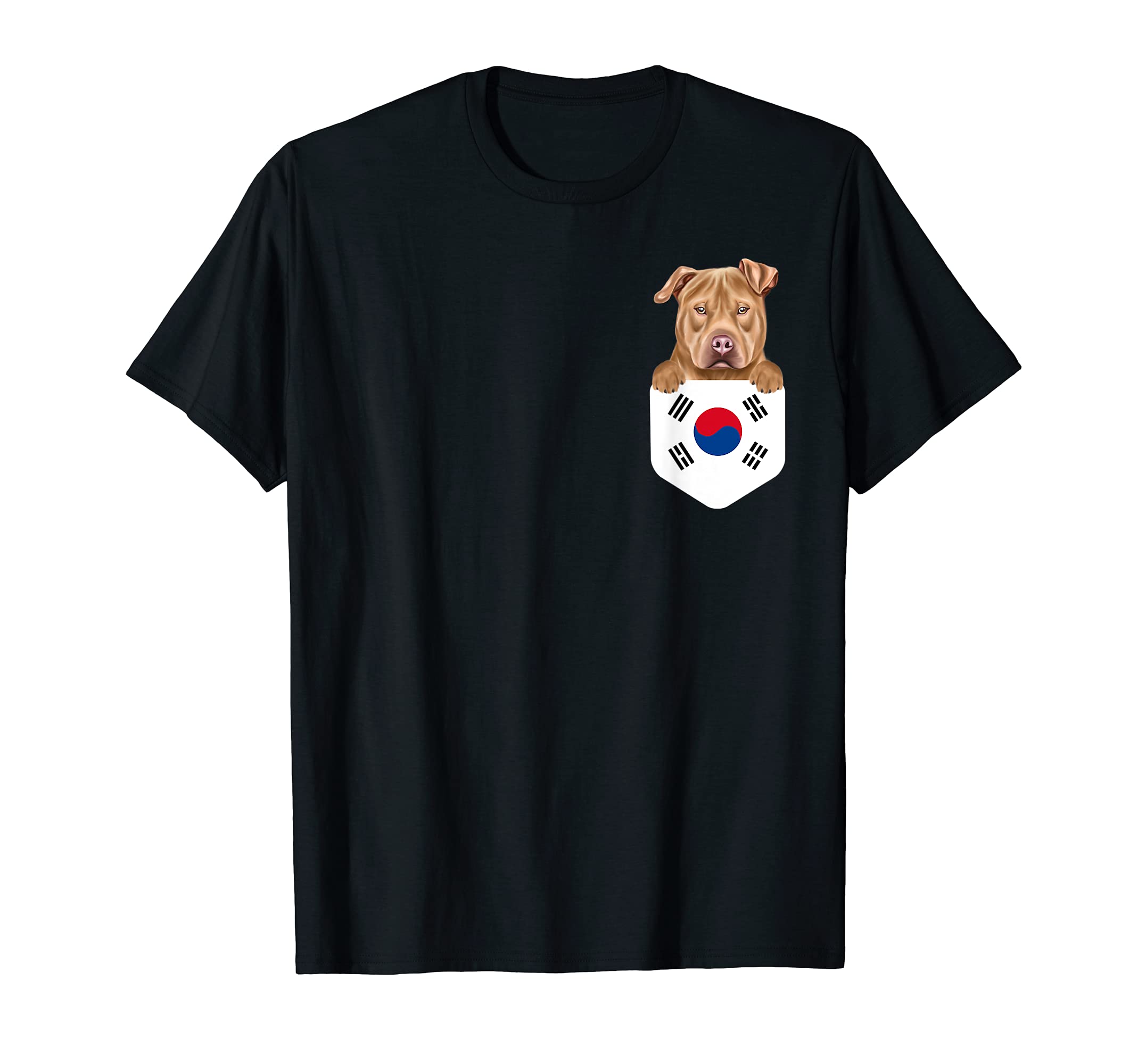 South Korea Flag Usa Staffordshire Terrier Dog In Pocket T-Shirt