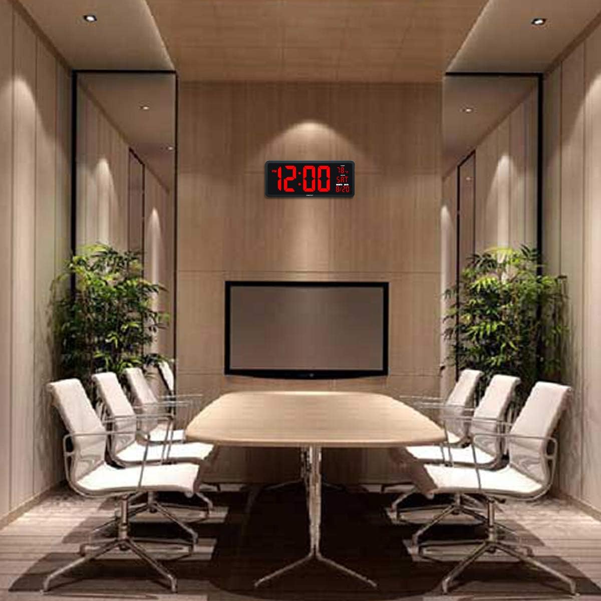 YORTOT 16” Large Digital Wall Clock with 7 Color Decor Night Light, 4 Level Brightness Dimmer, Remote Control, Big Red Number LED Display with Indoor Temperature, Date and 12/24H, DST, Fold Out Stand: Electronics