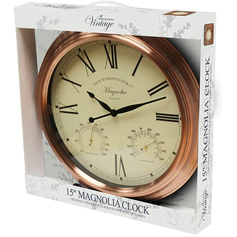 Four Seasons Vintage GCLOCK12 Magnolia Clock, Transparent, 15-Inch