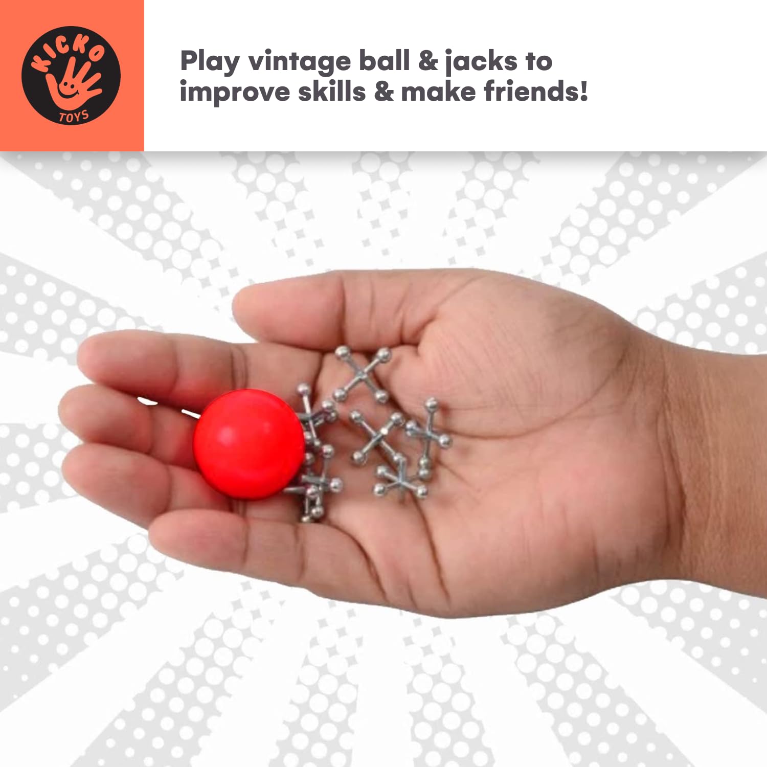 Kicko Metal Jacks Set - 12 Sets per Order - Metallic Jacks and Bouncy Ball Set - for Party Favors, Game Prizes, Kids' Activities, Loot Bag Fillers, Halloween, Easter, Birthday Parties