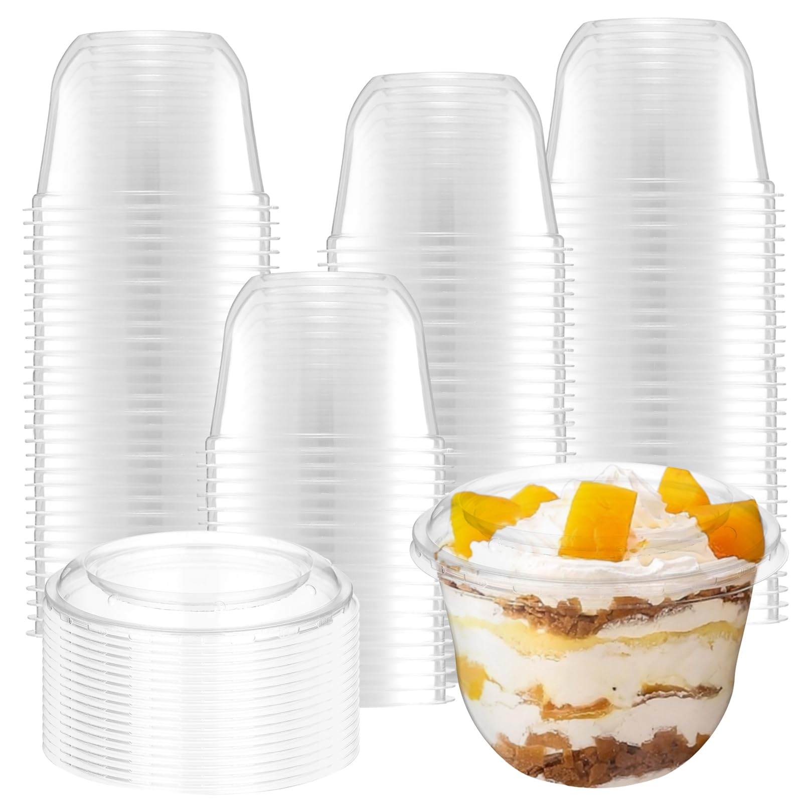 Photo 1 of  12 Oz Clear Stackable Disposable Plastic Cups with Flat Lids, 300ml PET Ice Cream Cups with Lids Dessert Containers for Party Cold Drinks Pudding Jello Fruits Juice Milkshake Tiramisu Cake