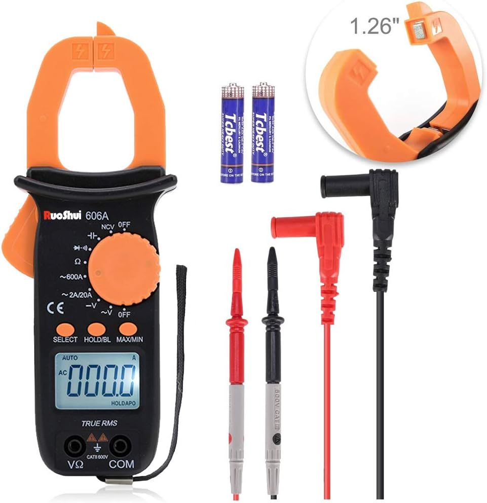 RuoShui Clamp Meter True RMS 2000 Counts Auto-Ranging NCV Digital Multimeter AC/DC Voltage AC Current with Resistance, Capacitance, Diode and Backlight LCD Detect Tester