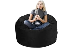 SEASXOLTE 3 Feet Bean Bag Chair, Memory Foam Filled, Removable Cover, Bean Bag Chairs for Adults and Teens, Round Sofa Chair for Living Room, Bedroom and Gaming Room, Black