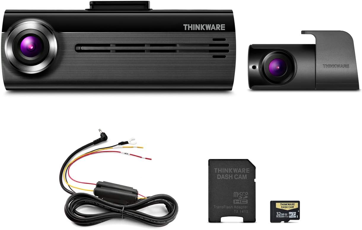 THINKWARE FA200 Dash Cam Bundle with Front & Rear Cam, Hardwiring Cable, 32GB MicroSD Card Included, Built-in WiFi, Time Lapse