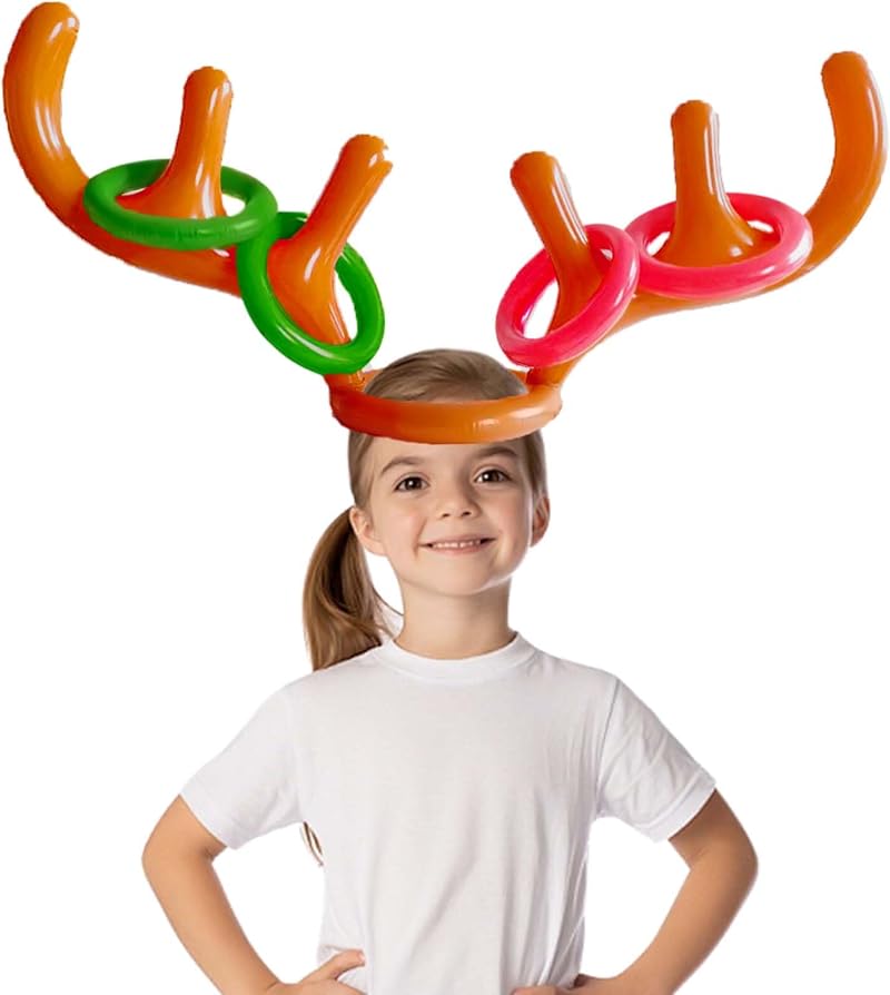 AUXHCYL Christmas Inflatable Reindeer Antler Toss Game Hat with 4 Rings