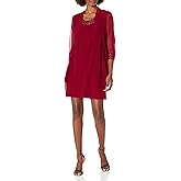 R&M Richards Shift Dress W/Sparkling Neckline & Soft Jacket W/Sheer Sleeves