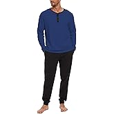 Navisting Men's Pajama Set with Henley Neckline 100% Cotton Soft and Comfortable Nightwear 2-Piece Lounge Set
