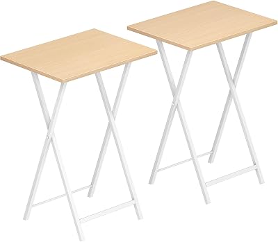 HOOBRO Side Table 2 Set Folding TV Tray Table Industrial Metal Frame Natural