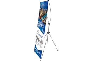 T-SIGN Reinforced Block Adjustable Tripod X Banner Stand, 23 x 63 to 32 x 78 Inch, Portable Travel Bag, Bigger, More Adaptable, Trade Show Exhibition - Silver (Pack of 1)