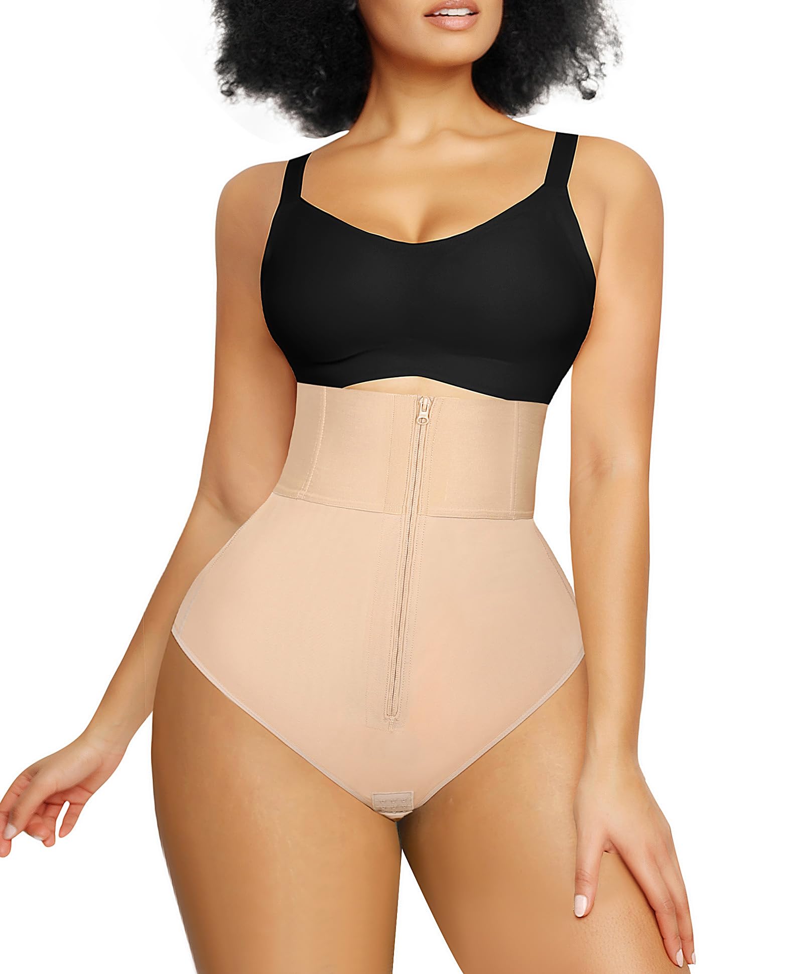 Photo 1 of SHAPELLX Shapewear for Women Tummy Control Thong High Waisted Shaping Panties Higher Power Panties Thong Beige X-Large