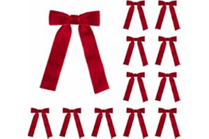 Meseey 12 Pcs Red Velvet Bows with Twist Tie 3.5 Inch Pre-Tied Vintage Christmas Velvet Ribbon Bows for Treat Bags Gift Wrapp