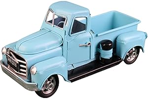 CENGNIAN Farmhouse Vintage Blue/Red Truck Decor, Retro Spring Metal Truck Table Decor, Decorative Farm Tabletop Storage & Garden Pickup Trucks Planter, Fall Coffee Desk Centerpiece & Car Model Gifts (blue)