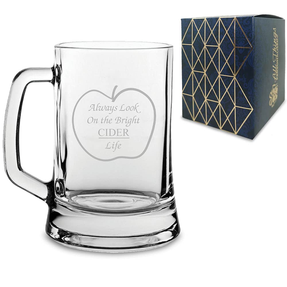 Novelty Gift Engraved Tankard Cider Glass | Always Look On The Bright Cider Life