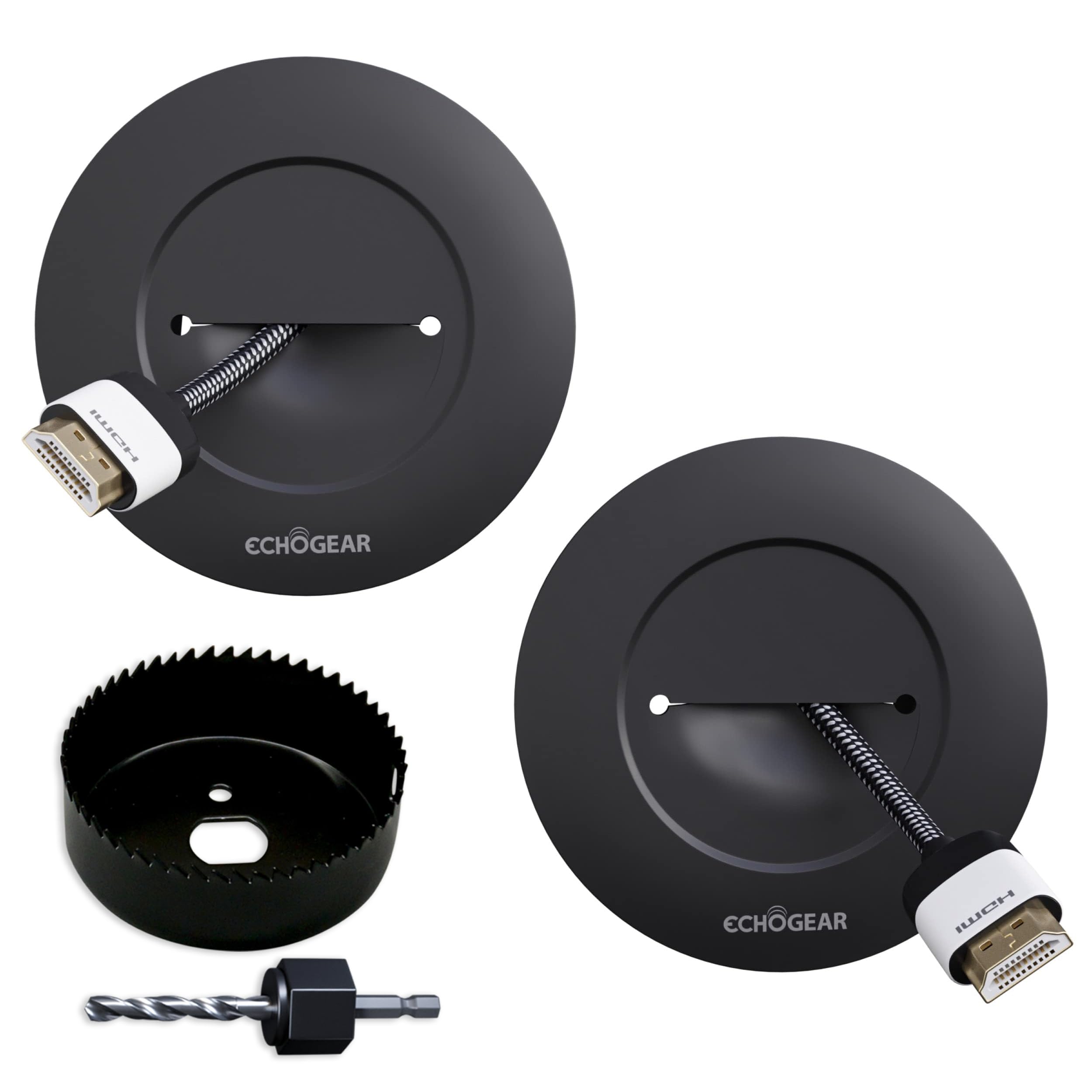 ECHOGEAR TV Cord Hider for Wall Mounted TV - Black Cable Management Kit Hides TV Wires Behind The Wall- Includes 2 Pass Throughs, Locking Brackets, and Hole Saw Drill Attachment for Easy Install