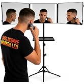 360&deg; Self Haircut Mirror with LED Lights &ndash; 3-Way Tripod System for Men | Full Angle Viewing, Crisp HD Reflection, Adjustable Hooks &amp; Portable Foldable Design for Barbershop-Level Results at Home