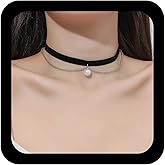 Ximdble Vintage Layered Black Velvet Choker Necklace Boho Pearl Pendant Necklace Floating Pearl Choker Necklace Short Black Leather Necklace Boho Suede Clavicle Necklace Jewelry for Women