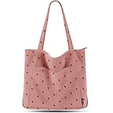 Prite Corduroy Tote Bag for Women Large Shoulder Bag with Zipper and Pockets for College Work Travel Shopping