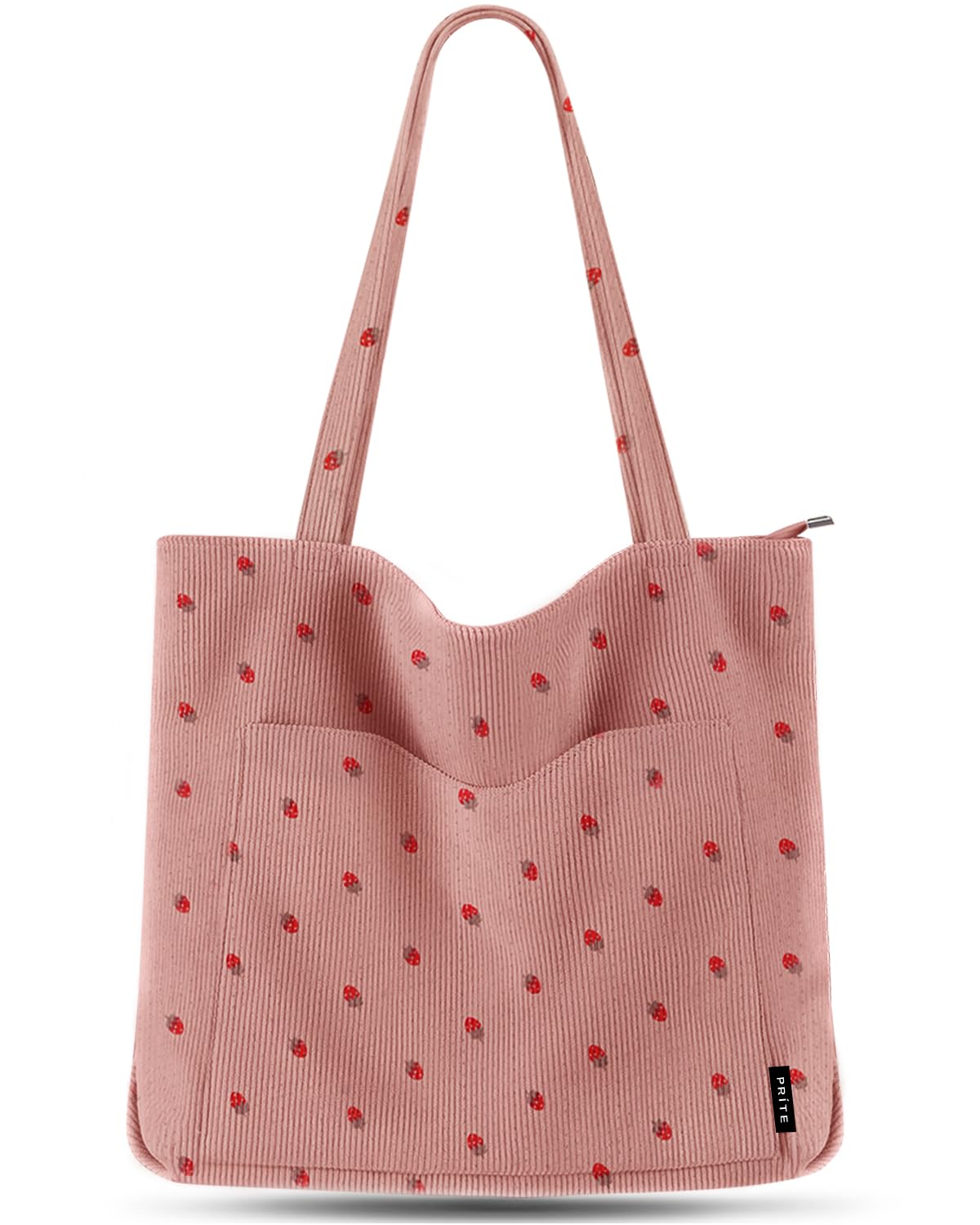 Photo 1 of Prite Corduroy Tote Bag for Women Large Shoulder Bag with Zipper and Pockets for College Work Travel Shopping(Strawberry Pink)
