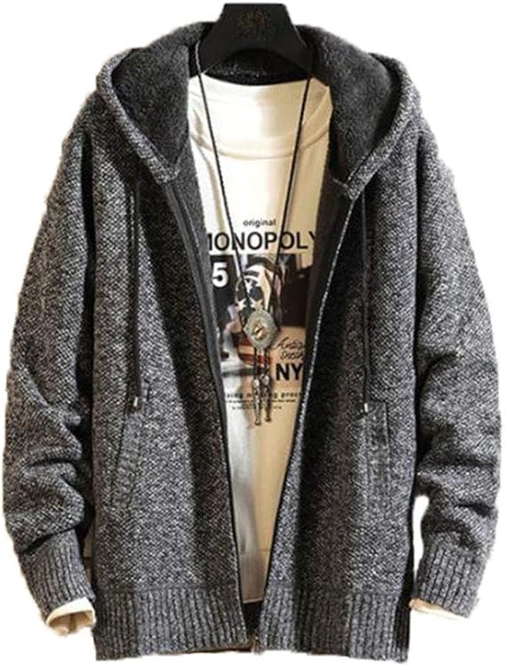 アイビエツ Aibietu メンズ 裏起毛 フード付き カーディガン ニット セータージャケット カジュアル テーラード ファッション おしゃれ 無地 厚手 防寒 コート カーディガン 通販 Amazon