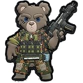 Patchlab Veteran Soldier Teddy PVC Rubber Morale Patch, Durable &amp; Vibrant, Hook &amp; Loop Attachment for Backpacks | Military Suit &amp; Gun, 2.99x2.63