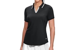 MIER V-Neck Polo Shirts for Women Short Sleeve UPF 50+ Sun Protection Golf Tennis Active Stretch Collared Shirt Tops, Dry Fit
