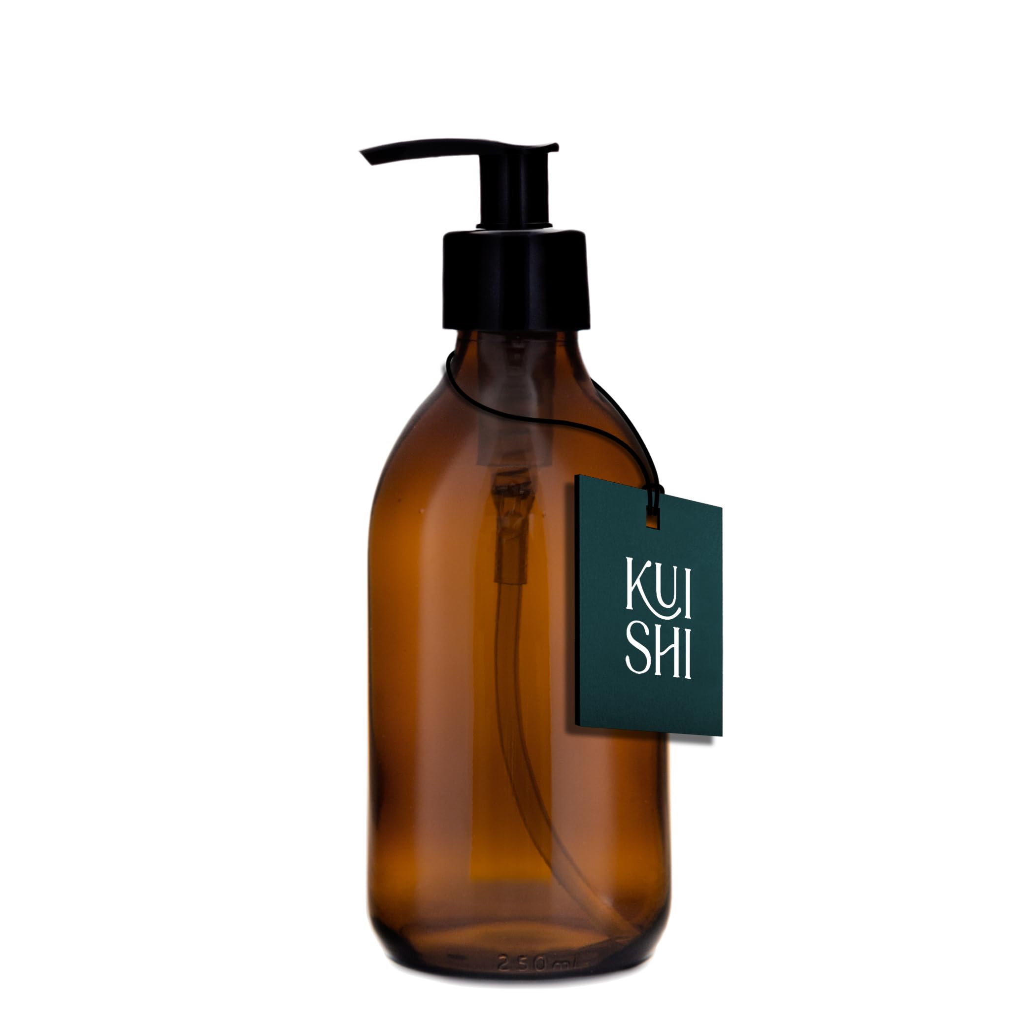 Kuishi 250ml Glass Soap Dispenser with Black Plastic Pump - Pack of 1 Refillable BPA-Free Hand Soap Dispenser for Kitchen & Bathroom, Amber