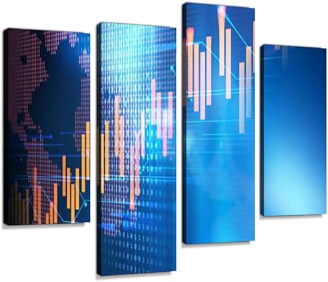 Amazon Com Technical Financial Graph On Technology Abstract Background Canvas Wall Art Hanging Paintings Modern Artwork Abstract Picture Prints Home Decoration Gift Unique Designed Framed 4 Panel Posters Prints