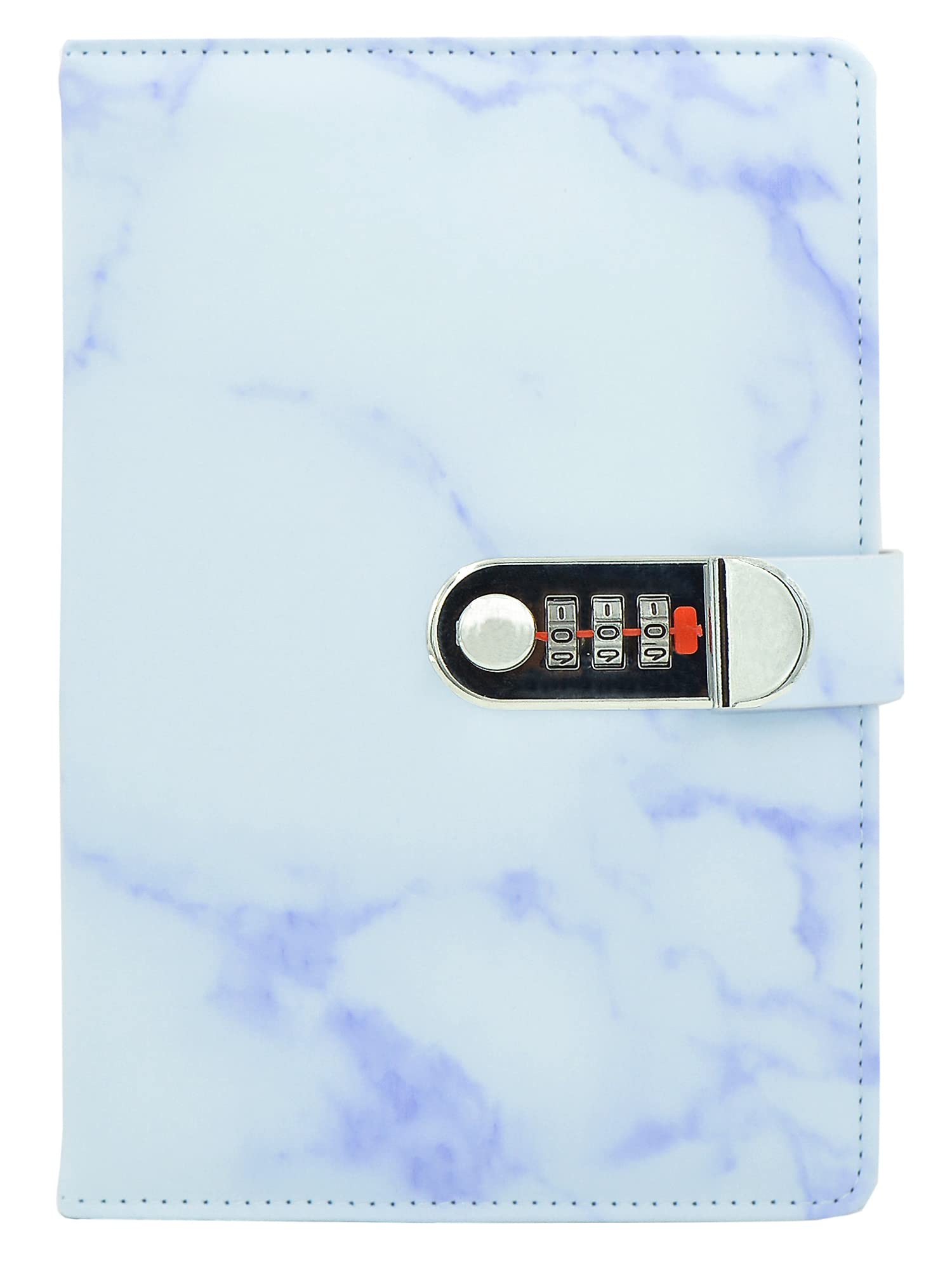 NectaRoy PU Leather Cover Writing Notebook, Lockable Diary Lock Journal, Marble Pattern Wire Binding Lined Daily Travel Journal with Lock, Password Notepad with Pen Holder, Size 218x150mm
