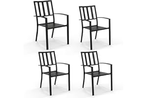 PHI VILLA 4 Pieces Patio Metal Dining Chairs, Outdoor Wroght Iron Seating Dining Chairs, Stackable Bistro Chair for Garden, Backyard, Lawn, Supports 300 lbs