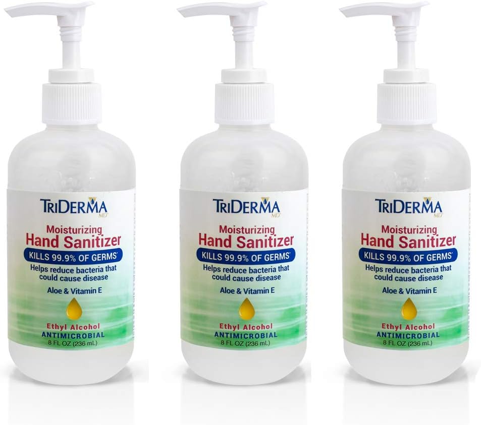 TriDerma Moisturizing Hand Sanitizer-62% Ethyl Alcohol-8oz Pump-3/Pack