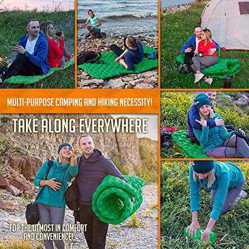 Royexe Heavy Duty Double Sleeping Pad | Ultra Thick Inflatable Camping Mat | 2 Person Compact Bed for Backpacking and Hiking | Compact Sleeping Bag Air Mattress (Green)
