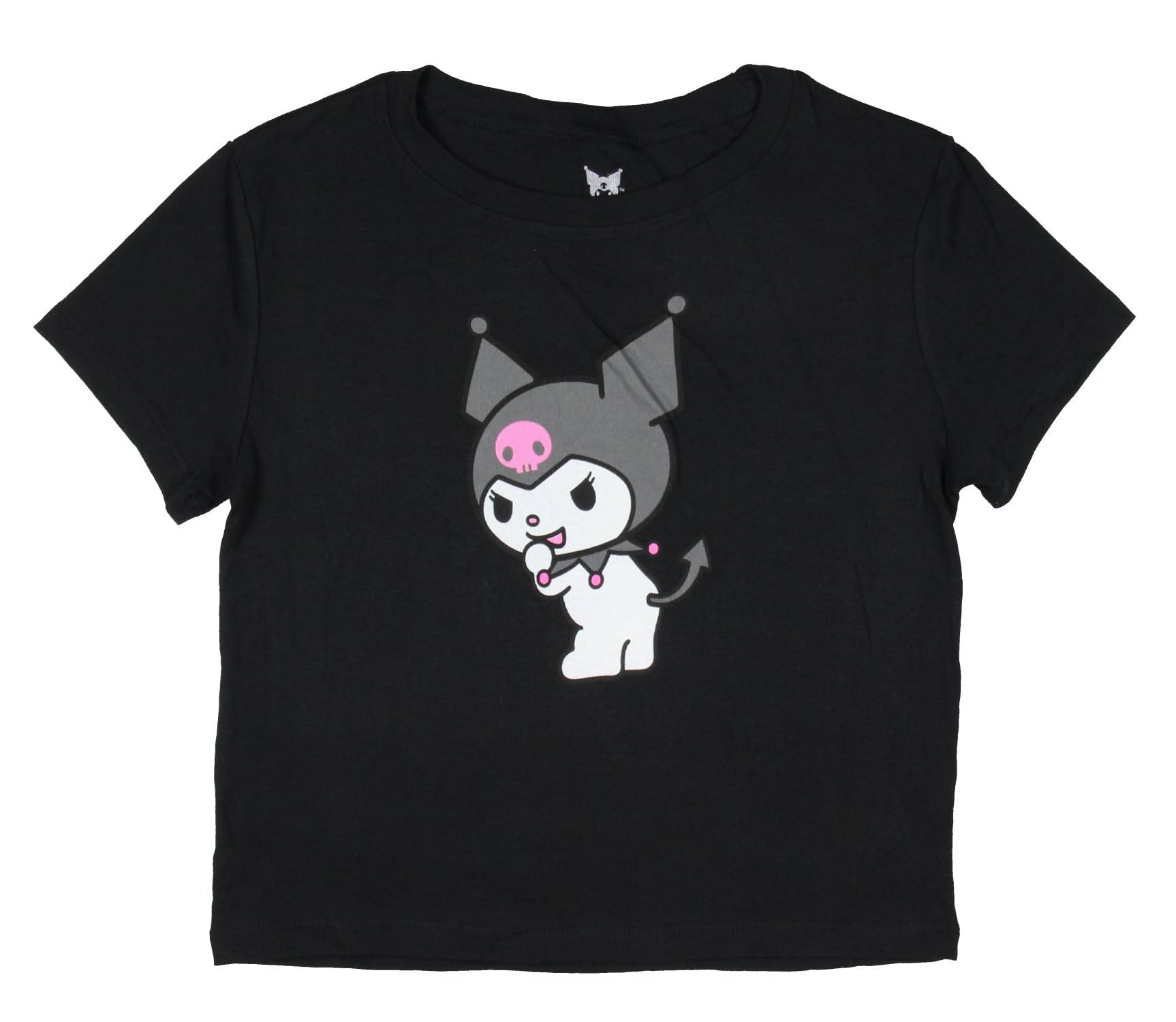 Photo 1 of (Small) Seven Times Six Kuromi Women's Devil Tail Character Design Junior's Cropped Short Sleeve T-Shirt
