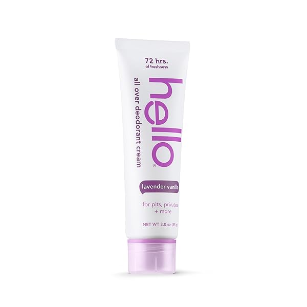 HELLO ALL OVER LAVENDER VANILLA WHOLE BODY DEODORANT CREAM, ALUMINUM FREE DEODORANT CREAM FOR PITS, PRIVATES + MORE, OFFERS 72 HOURS OF FRESHNESS, SAFE FOR SENSITIVE SKIN, VEGAN, 1 PACK, 3 OZ TUBE
