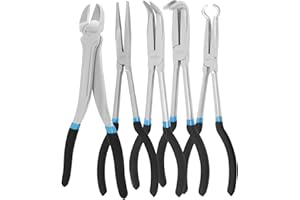 LEJOSTOL 5 PCS Extra Long Needle Nose Pliers Set, 11" Long Reach Diagonal Pliers, Straight Pliers, 45°& 90°Bent Nose Pliers, Circle Nose Pliers, Ideal for Precision Work in Narrow Areas