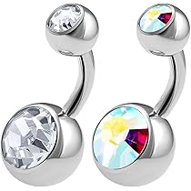 OUFER Piercing Ombelico In Acciaio Inox - Cerchio Corto Con Palline CZ Per Donna (14G, 8-12mm) - Foto 3