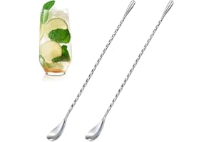 Folklyzo Bar Spoon 2 Pieces Stir Sticks Stainless Steel Ice Tea Spoons 12 Inches Long Handle Cocktail Spoon Mixing Spoon Cock